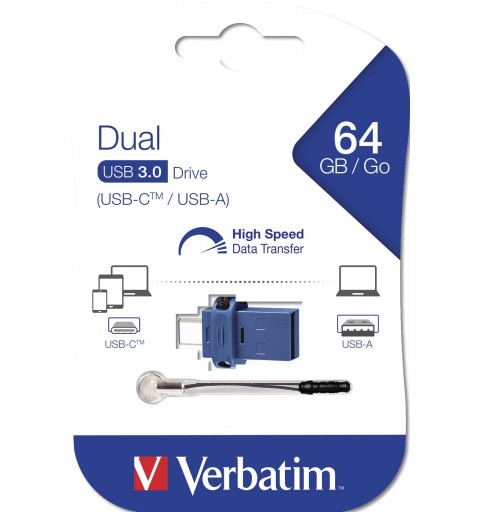 Verbatim Dual - Memoria USB 3.0 da 64 GB - USB-C USB-A - Blu