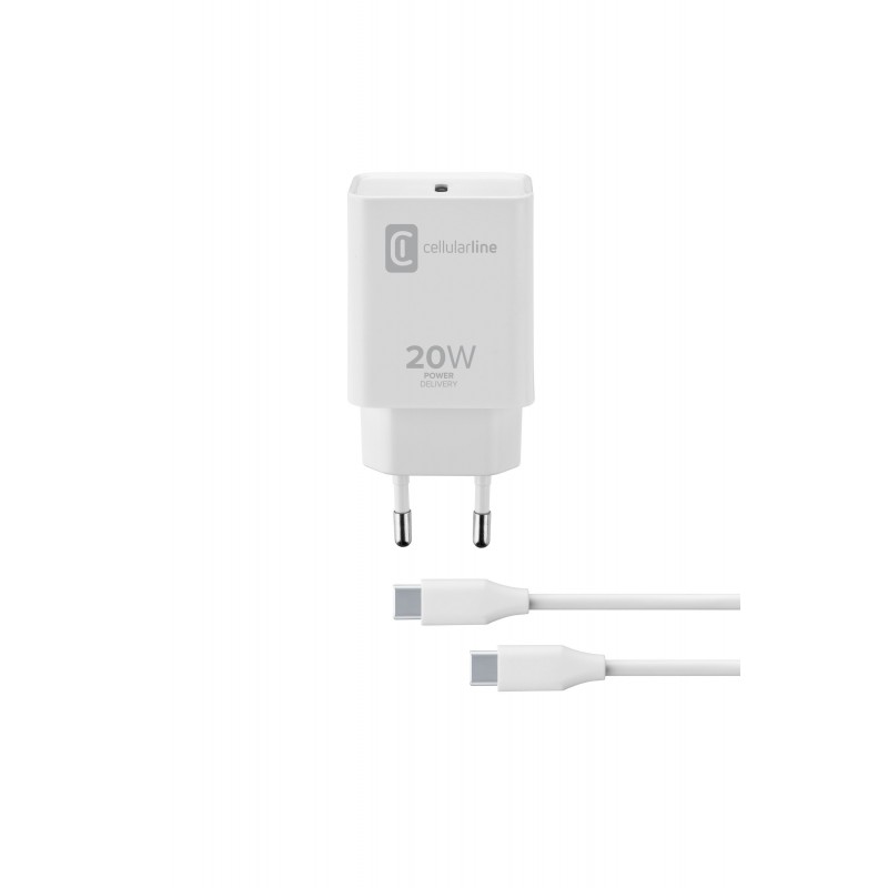 Cellularline USB-C Charger Kit 20W - USB-C to USB-C - iPad Pro (2018 or later) and iPad Air (2020) 20W USB-C mains charger for