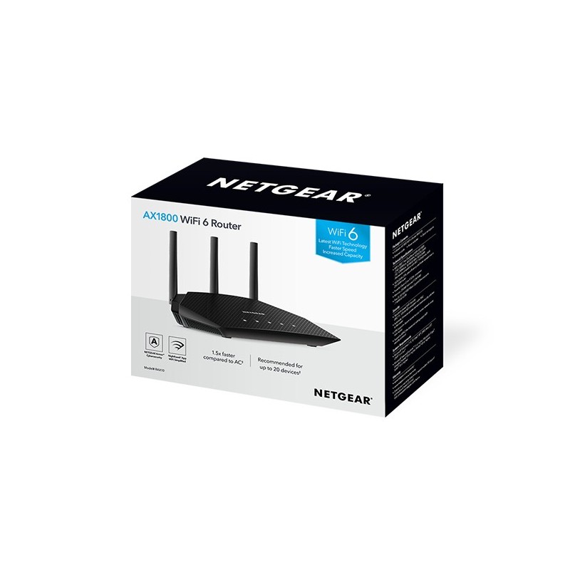 NETGEAR RAX10 router inalámbrico Gigabit Ethernet Doble banda (2,4 GHz 5 GHz) 4G Negro