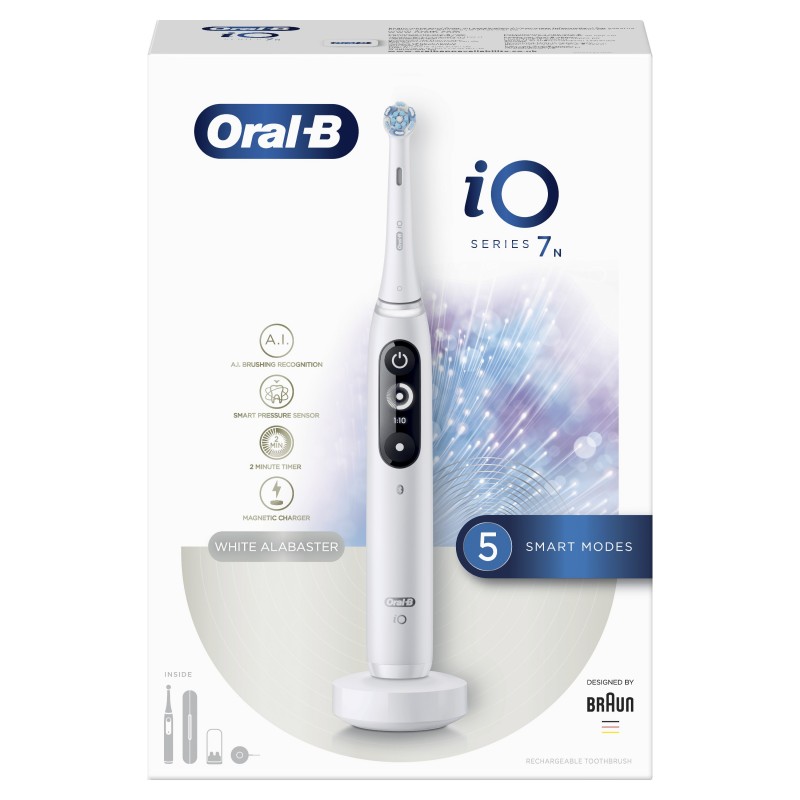 Oral-B iO - 7n - Spazzolino Elettrico Ricaricabile Bianco Con Tecnologia Magnetica Rivoluzionaria + Custodia da Viaggio Premium