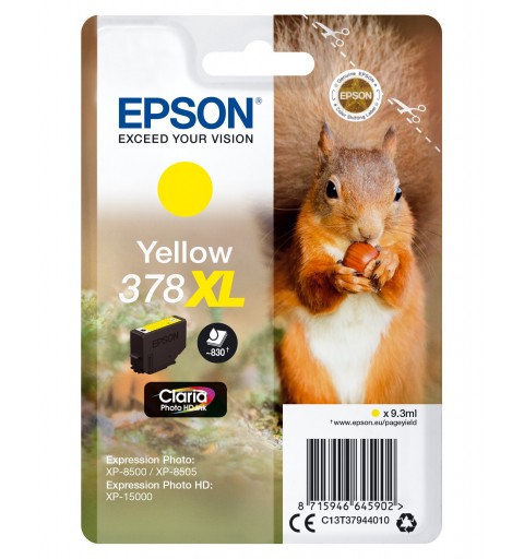 Epson Squirrel Singlepack Yellow 378XL Claria Photo HD Ink