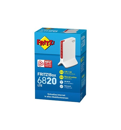 FRITZ! Box 6820 LTE International router wireless Gigabit Ethernet Banda singola (2.4 GHz) 3G 4G Rosso, Bianco