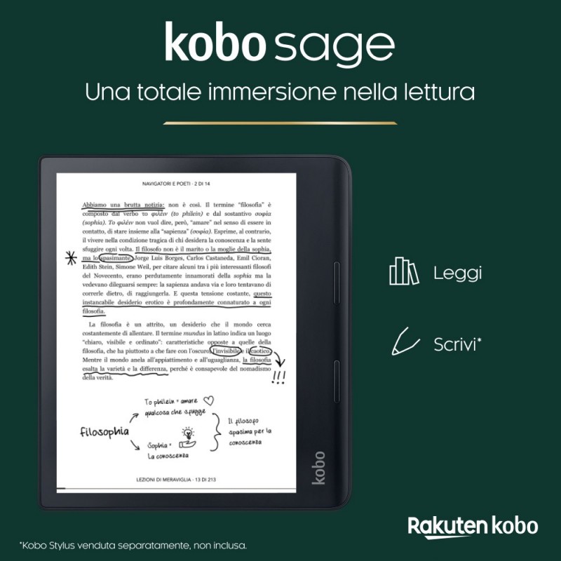 Rakuten Kobo Sage lectore de e-book Pantalla táctil 32 GB Wifi Negro