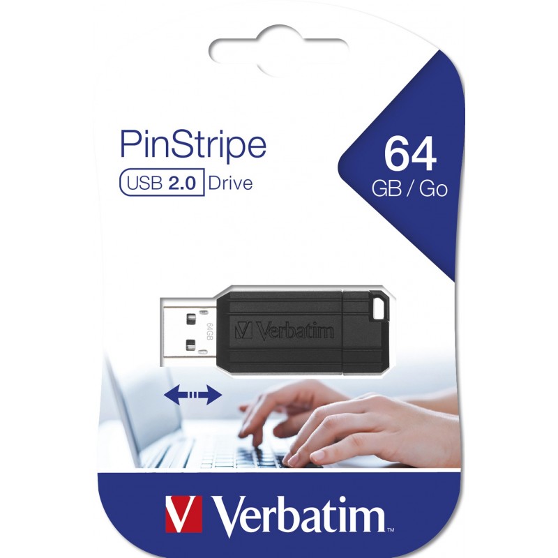 Verbatim PinStripe - Unidad USB de 64 GB - Negro