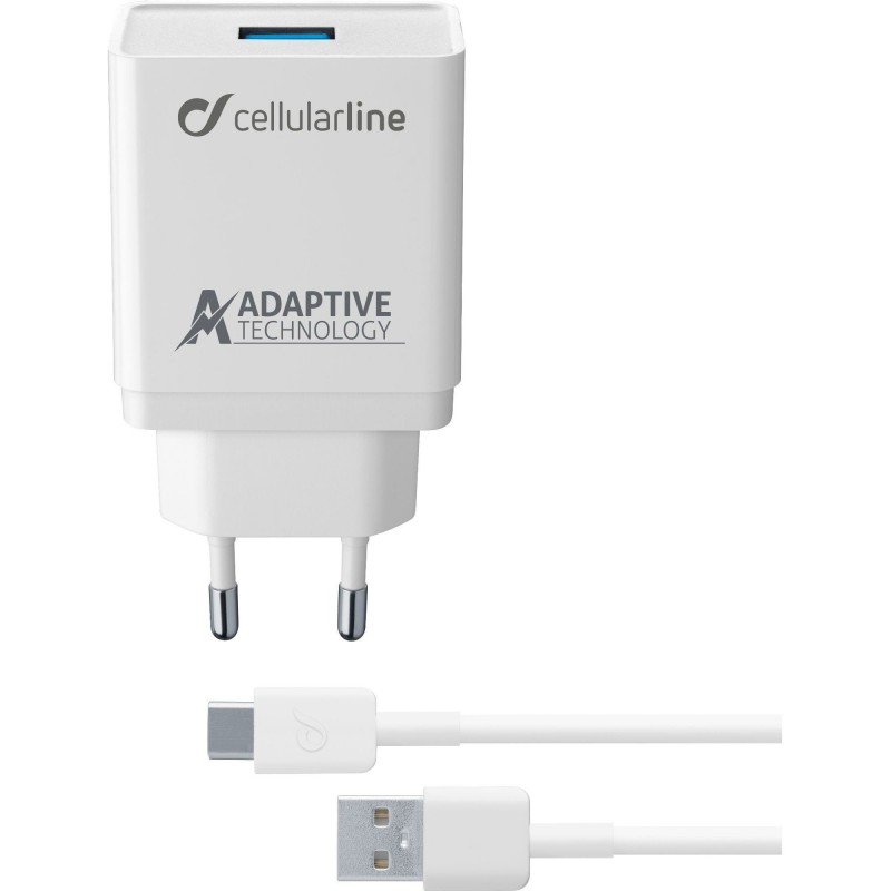 Cellularline Adaptive Fast Charger Kit 15W - USB-C - Samsung Caricabatterie da rete Fast Charger 15W con cavo USB-C Bianco