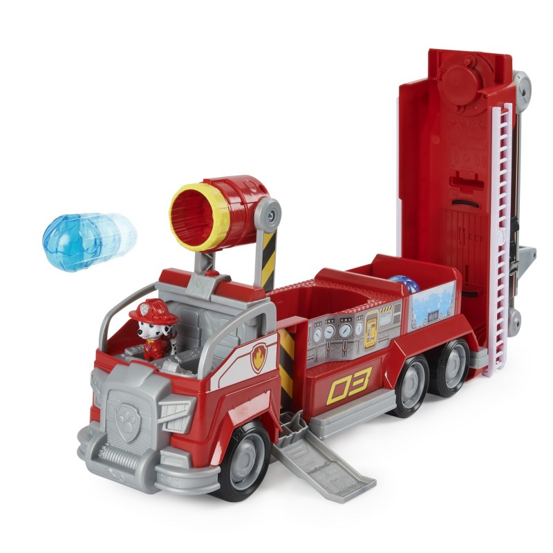 PAW Patrol , camion dei pompieri trasformabile di Marshall da IL FILM con scala allungabile, luci e suoni e personaggio da
