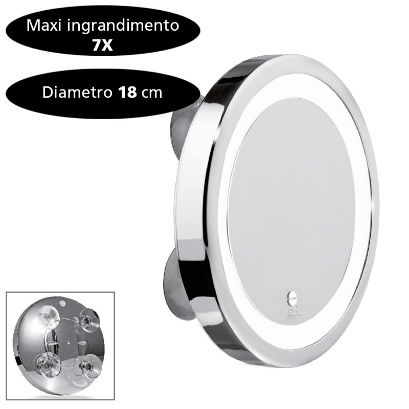 Macom Specchio luce led ingrandente 7x con ventose