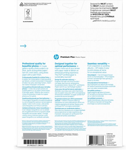 HP Confezione da 20 fogli carta fotografica Premium Plus, semi-lucida A4 210 x 297 mm