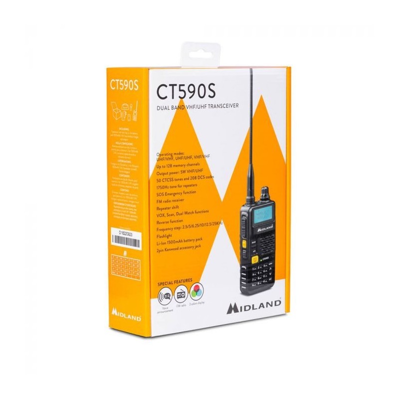 Midland CT590 S ricetrasmittente 128 canali VHF 114 - 146 UHF 430 - 440 Nero