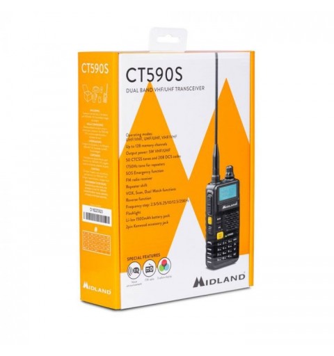 Midland CT590 S Funksprechgerät 128 Kanäle VHF 114 - 146 UHF 430 - 440 Schwarz