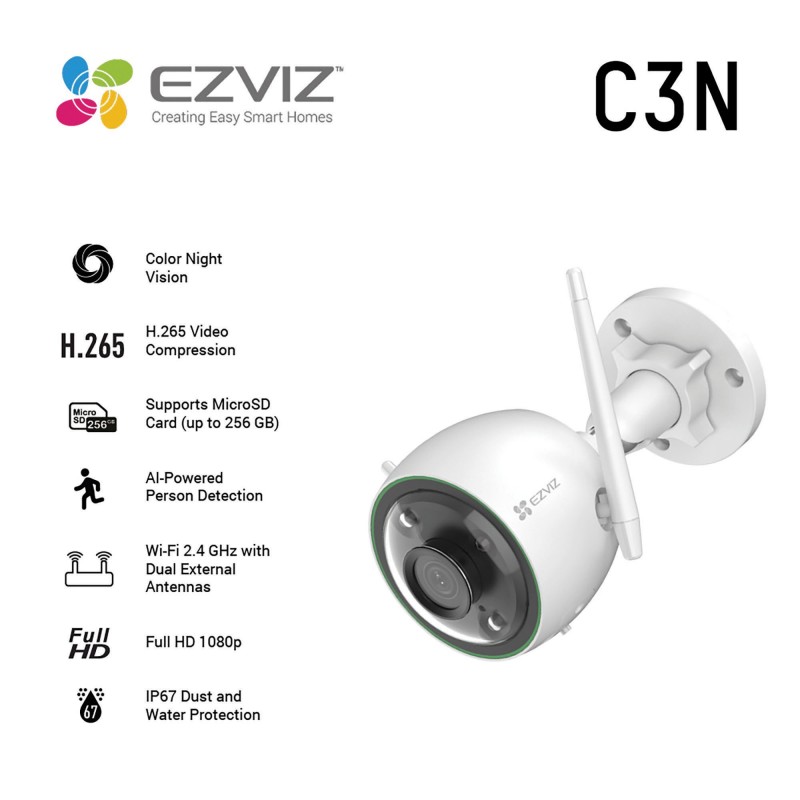 EZVIZ C3N Telecamera Wi-Fi per Esterno con visione notturna a colori