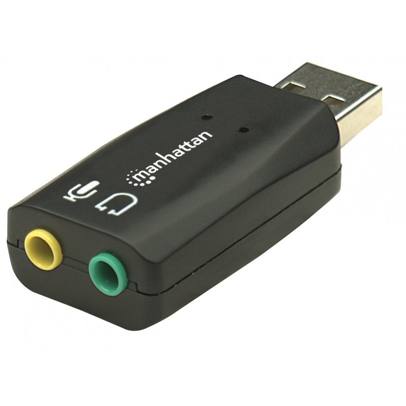 Manhattan USB-A Sound Adapter, USB-A to 3.5mm Mic-in and Audio-Out ports, 480 Mbps (USB 2.0), supports 3D and virtual 5.1