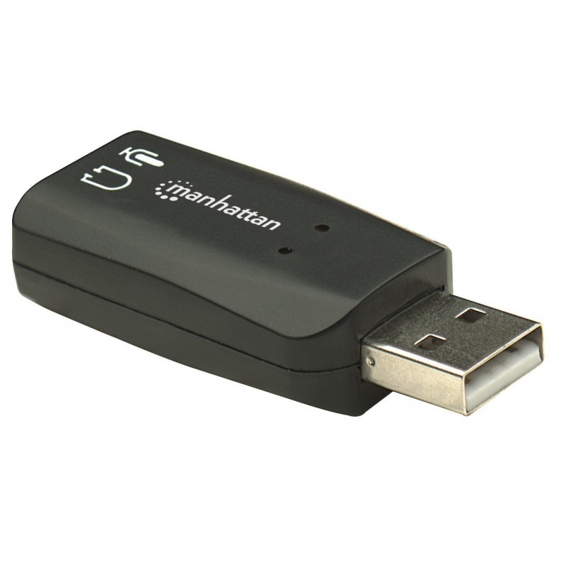 Manhattan USB-A Sound Adapter, USB-A to 3.5mm Mic-in and Audio-Out ports, 480 Mbps (USB 2.0), supports 3D and virtual 5.1