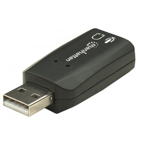 Manhattan USB-A Sound Adapter, USB-A to 3.5mm Mic-in and Audio-Out ports, 480 Mbps (USB 2.0), supports 3D and virtual 5.1