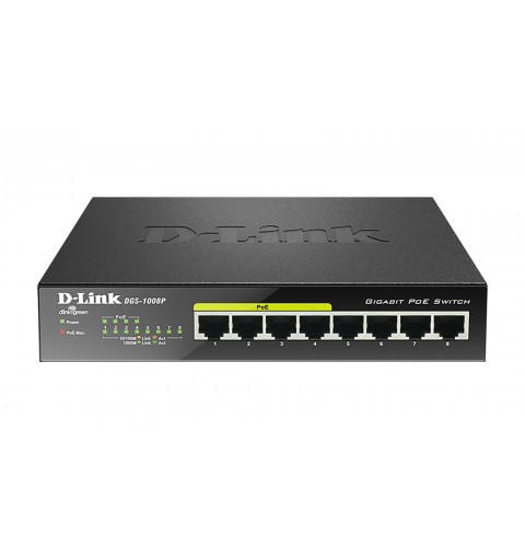 D-Link DGS-1008P Netzwerk-Switch Unmanaged Gigabit Ethernet (10 100 1000) Power over Ethernet (PoE) Schwarz