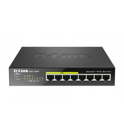 D-Link DGS-1008P switch di rete Non gestito Gigabit Ethernet (10 100 1000) Supporto Power over Ethernet (PoE) Nero