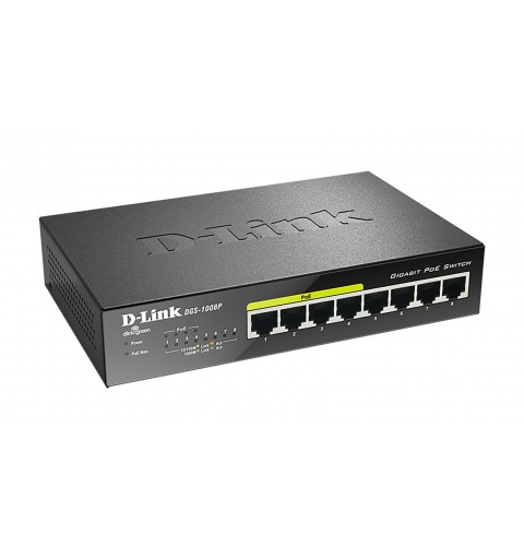 D-Link DGS-1008P network switch Unmanaged Gigabit Ethernet (10 100 1000) Power over Ethernet (PoE) Black