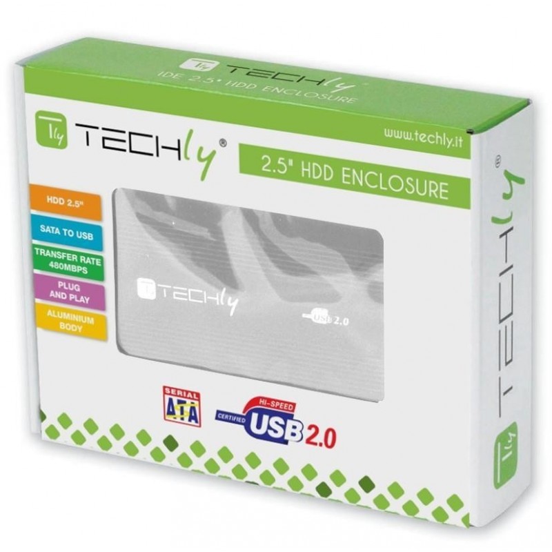 Techly I-CASE SU-25-WS Boîtier de disques de stockage Boîtier HDD Argent 2.5"