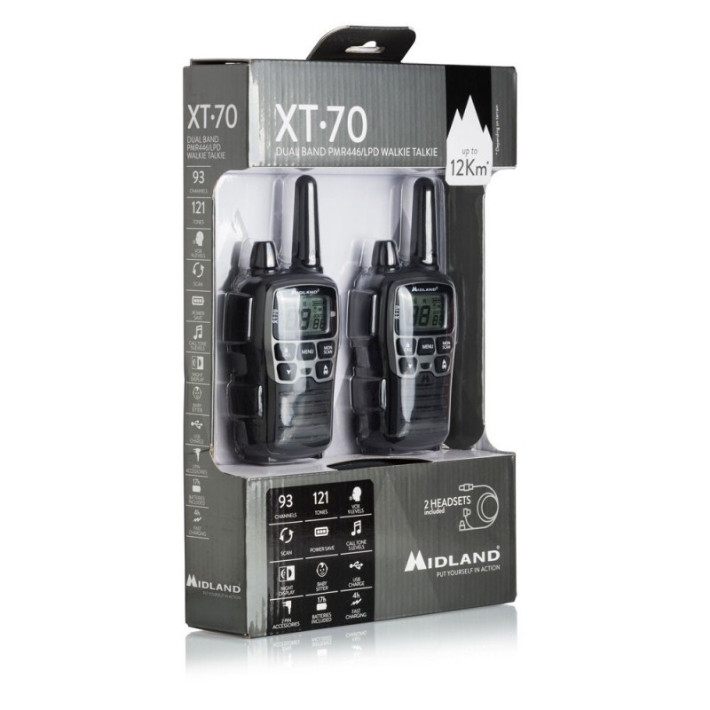 Midland XT70 radio bidirectionnelle 24 canaux 446.00625 - 446.09375 MHz Noir, Gris