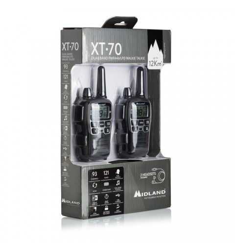 Midland XT70 radio bidirectionnelle 24 canaux 446.00625 - 446.09375 MHz Noir, Gris