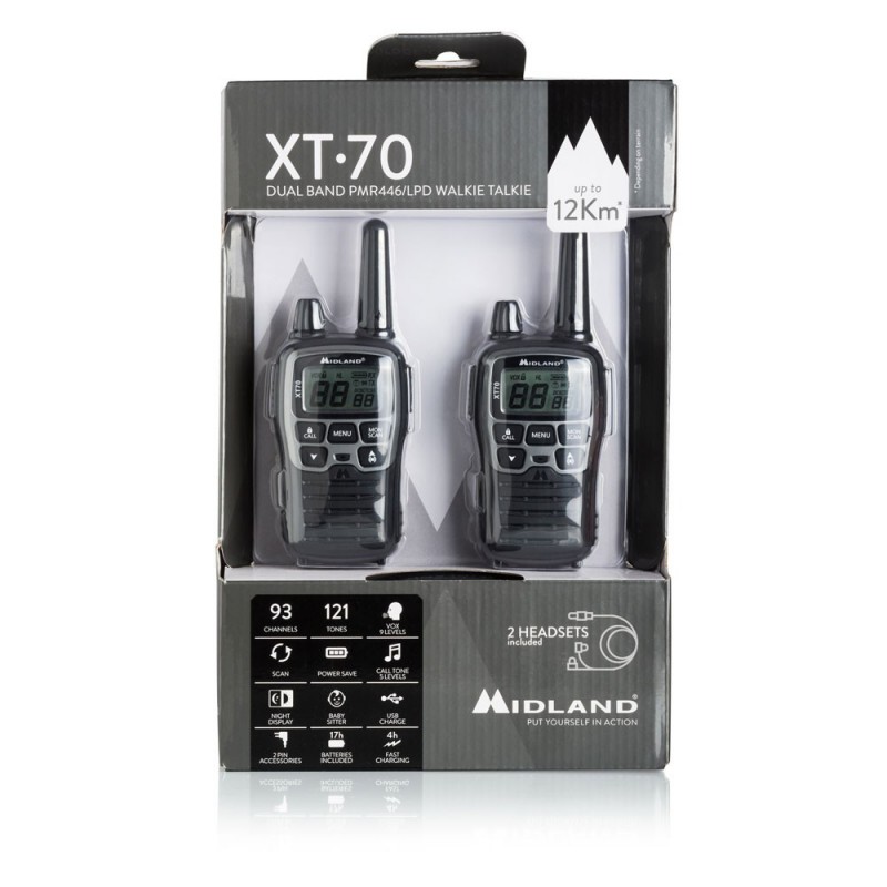 Midland XT70 radio bidirectionnelle 24 canaux 446.00625 - 446.09375 MHz Noir, Gris