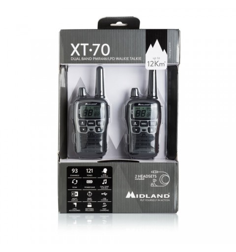 Midland XT70 radio bidirectionnelle 24 canaux 446.00625 - 446.09375 MHz Noir, Gris