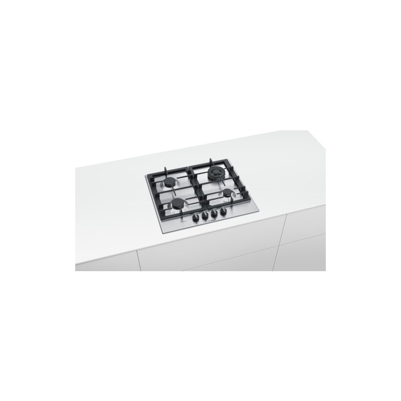 Bosch Serie 6 PCH6A5B90 hob Black, Stainless steel Built-in Gas 4 zone(s)