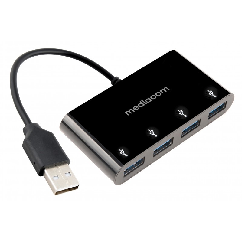 Mediacom MD-U101 hub & concentrateur USB 3.2 Gen 1 (3.1 Gen 1) Type-A Noir