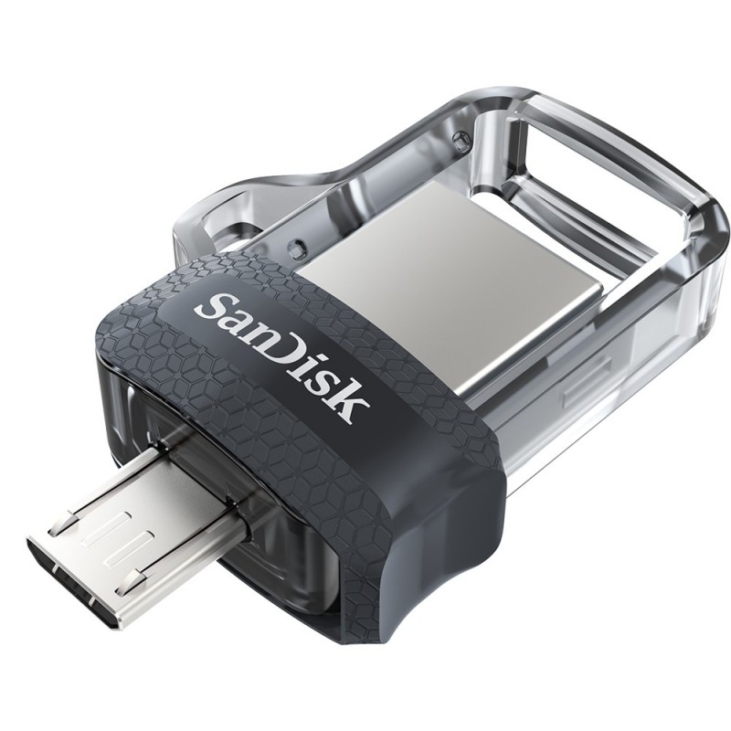 SanDisk Ultra Dual m3.0 lecteur USB flash 16 Go USB Type-A Micro-USB 3.2 Gen 1 (3.1 Gen 1) Noir, Argent, Transparent