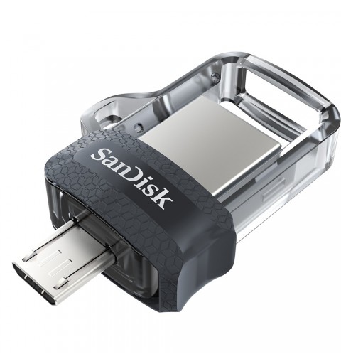 SanDisk Ultra Dual m3.0 lecteur USB flash 16 Go USB Type-A Micro-USB 3.2 Gen 1 (3.1 Gen 1) Noir, Argent, Transparent