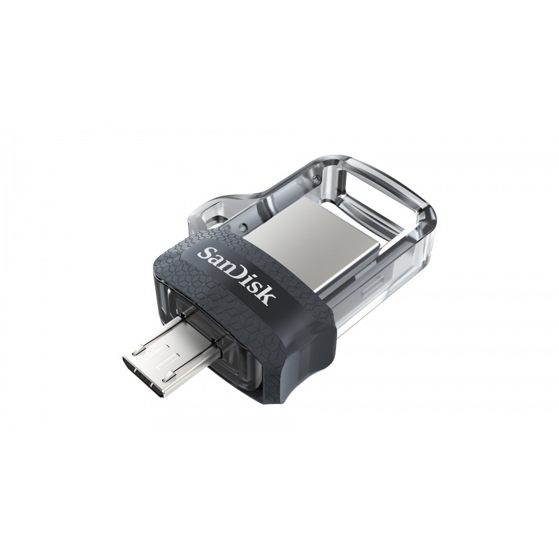 SanDisk Ultra Dual m3.0 lecteur USB flash 16 Go USB Type-A Micro-USB 3.2 Gen 1 (3.1 Gen 1) Noir, Argent, Transparent