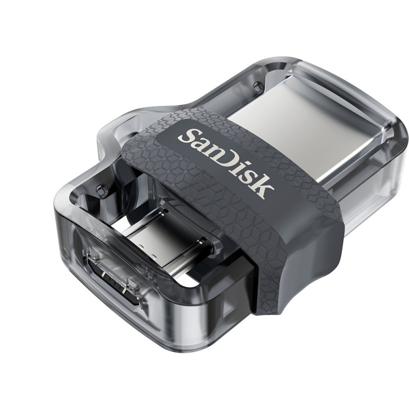 SanDisk Ultra Dual m3.0 lecteur USB flash 16 Go USB Type-A Micro-USB 3.2 Gen 1 (3.1 Gen 1) Noir, Argent, Transparent