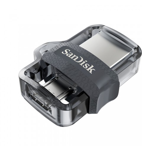 SanDisk Ultra Dual m3.0 lecteur USB flash 16 Go USB Type-A Micro-USB 3.2 Gen 1 (3.1 Gen 1) Noir, Argent, Transparent