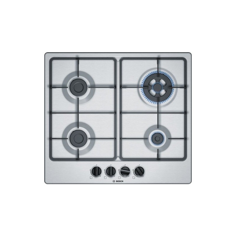 Bosch Serie 4 PGH6B5B60 hobs Negro, Acero inoxidable Integrado Encimera de gas 4 zona(s)