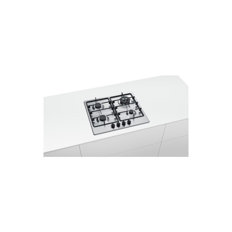 Bosch Serie 4 PGH6B5B60 hobs Negro, Acero inoxidable Integrado Encimera de gas 4 zona(s)