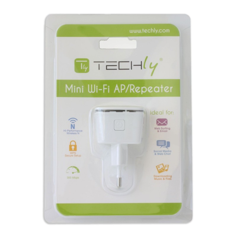 Techly Mini Ripetitore Wireless 300Mbps Amplificatore da Muro Repeater7 I-WL-REPEATER7