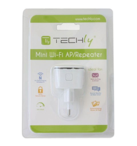Techly Mini Ripetitore Wireless 300Mbps Amplificatore da Muro Repeater7 I-WL-REPEATER7