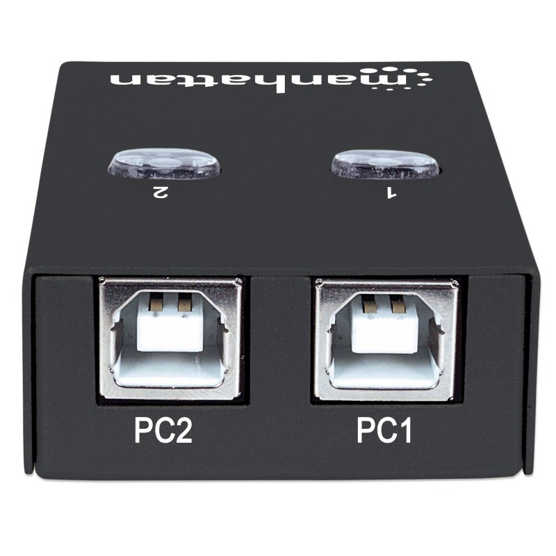 Manhattan 2-Port USB 2.0-Umschalter, 1 x USB-A-Port auf 2 x USB-B-Port, Auto-Sensing, Umschalten per Tastaturkürzel oder per