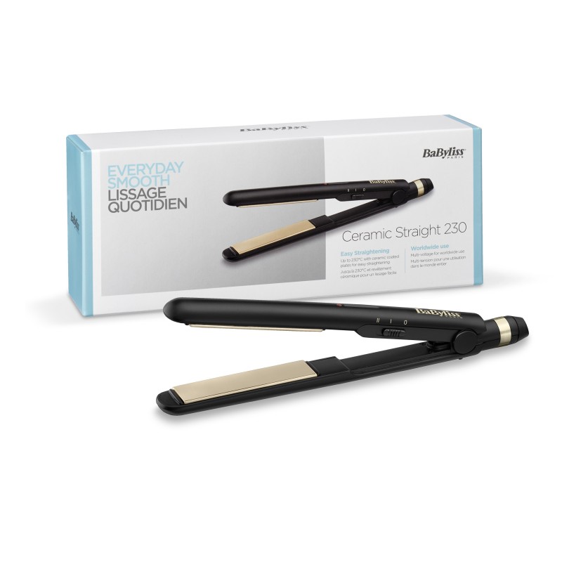 BaByliss Ceramic Straight 230 Piastra per capelli Caldo Nero 40 W 2 m