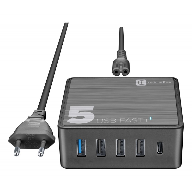 Cellularline Multipower 5 Fast+ - MacBook, iPhone, Samsung, Huawei and other Smartphones and Tablets Caricabatterie da rete