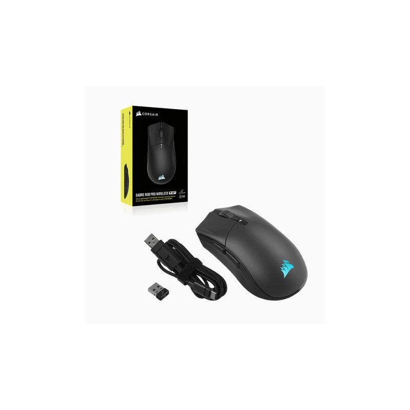 Corsair SABRE RGB PRO WIRELESS CHAMPION mouse Mano destra RF Wireless+Bluetooth+USB Type-A Ottico 26000 DPI