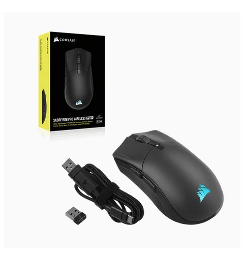 Corsair SABRE RGB PRO WIRELESS CHAMPION mouse Mano destra RF Wireless+Bluetooth+USB Type-A Ottico 26000 DPI