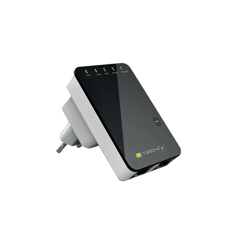 Techly I-WL-REPEATER2 WLAN-Router Schnelles Ethernet Schwarz, Weiß