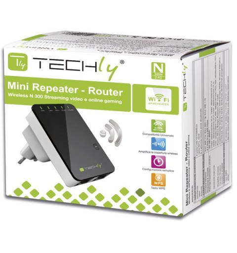 Techly I-WL-REPEATER2 routeur sans fil Fast Ethernet Noir, Blanc