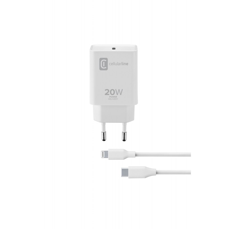 Cellularline USB-C Charger Kit 20W - USB-C to Lightning - iPad (2020) Caricabatterie da rete USB-C 20W per la carica alla