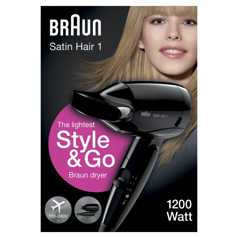 Braun Satin Hair 1 HD130 Style&Go - Asciugacapelli Da Viaggio