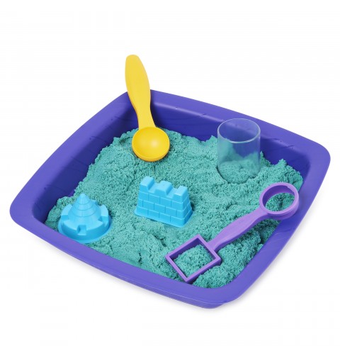 Kinetic Sand Shimmer, Sparkle Sandcastle Set with 1lb of Teal Shimmer , 3 Molds and 2 Tools