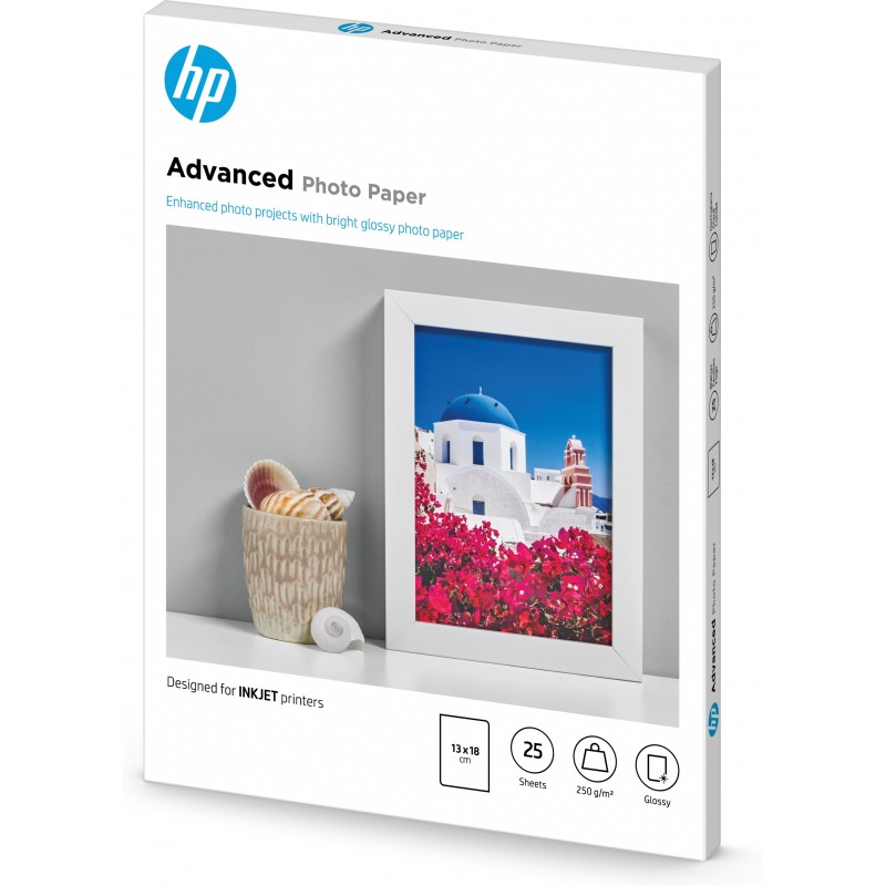 HP Advanced Photo Paper, Glossy, 250 g m2, 13 x 18 cm (127 x 178 mm), 25 sheets