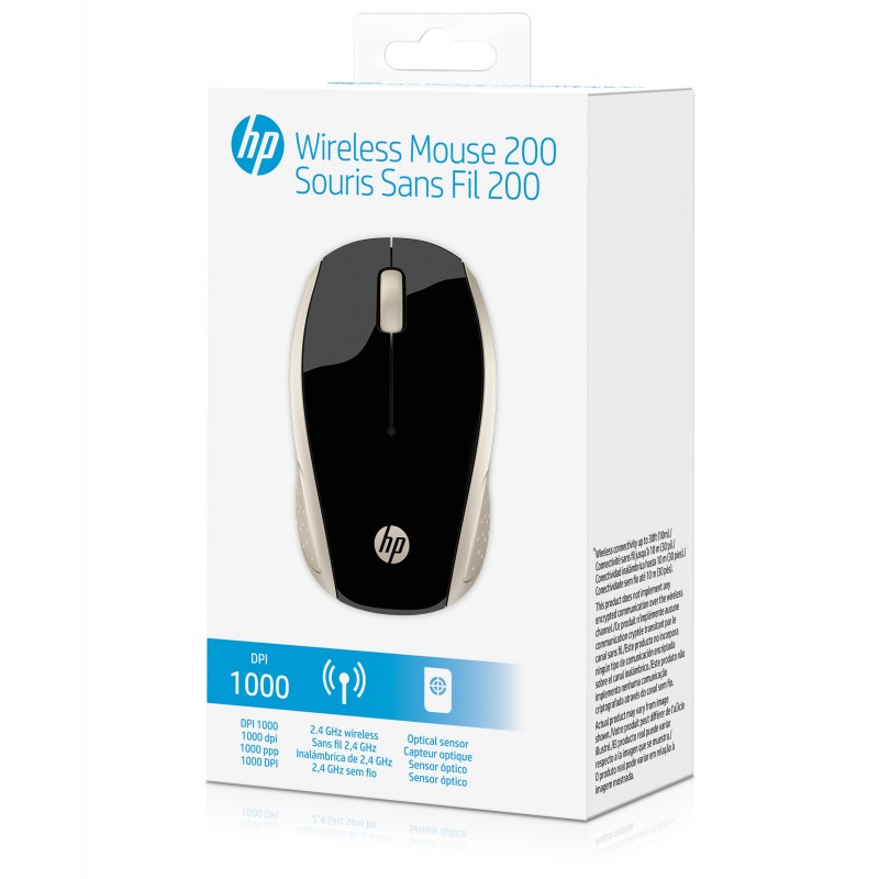 HP 200 (Silk Gold) mouse Ambidestro RF Wireless Ottico 1000 DPI