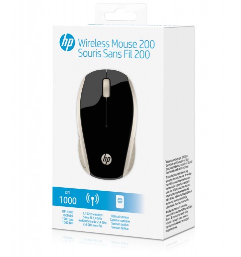 HP 200 (Silk Gold) mouse Ambidestro RF Wireless Ottico 1000 DPI